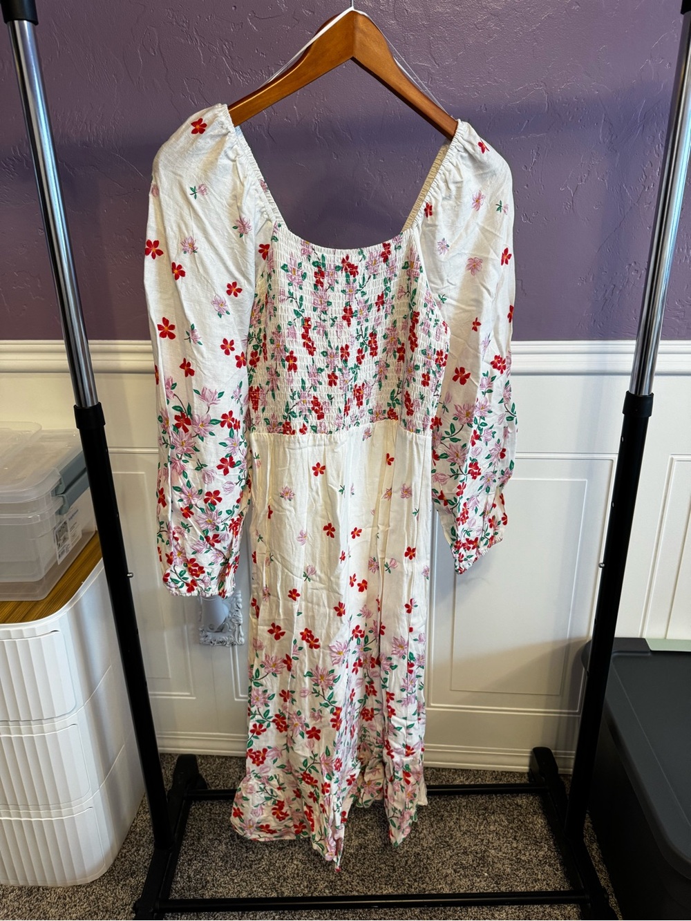 Draper James White Midi Dress with Red & Pink Floral Print